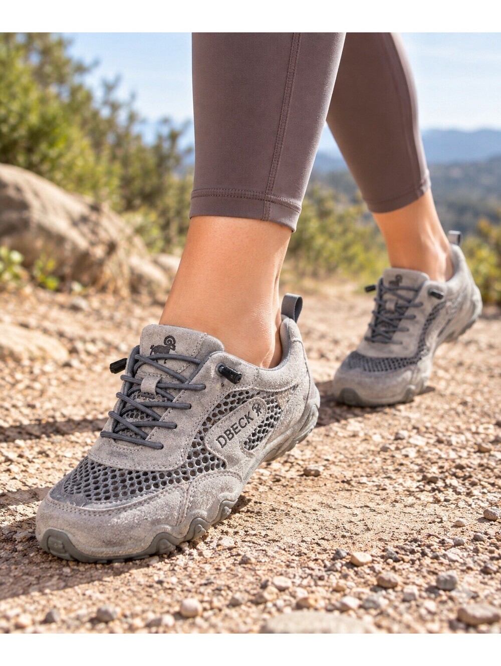 Dbeck AirWalker Women 6 EU 37 Gray Suede Mesh Walking Trail Shoes Lightweight